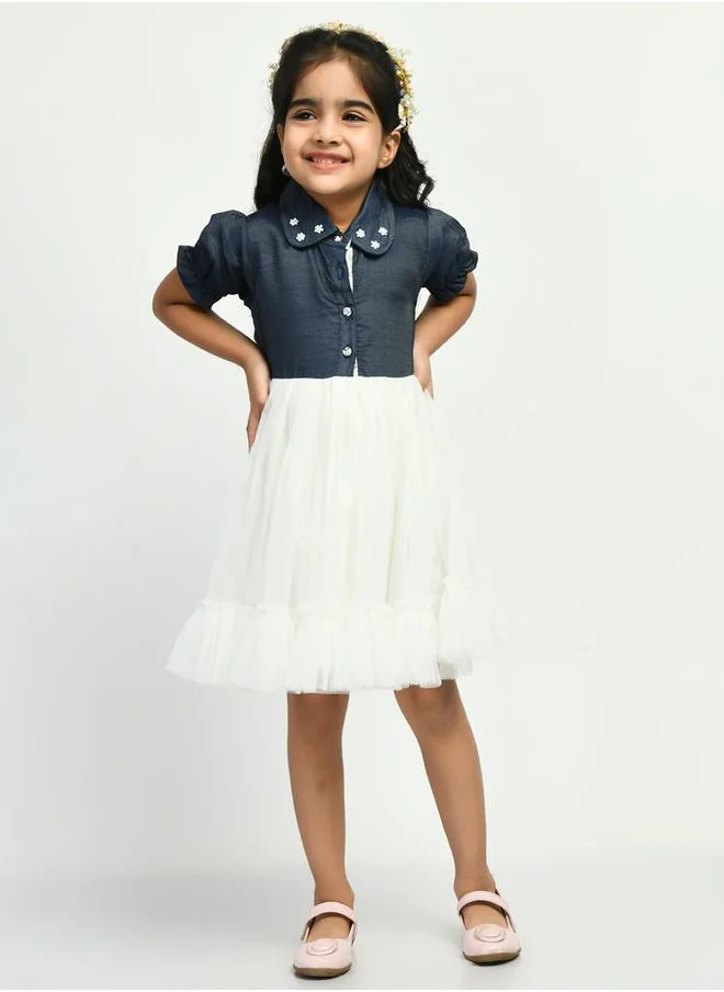 بيلا مودا Embellished Collared Mesh Frill Hem Dress by Styli