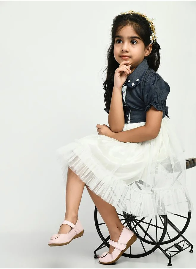 بيلا مودا Embellished Collared Mesh Frill Hem Dress by Styli