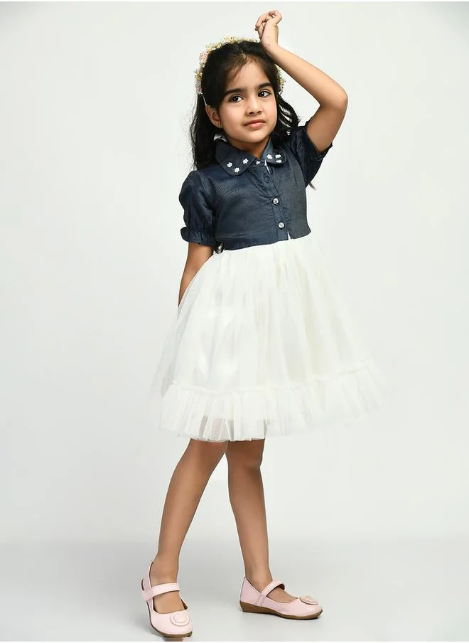 بيلا مودا Embellished Collared Mesh Frill Hem Dress by Styli