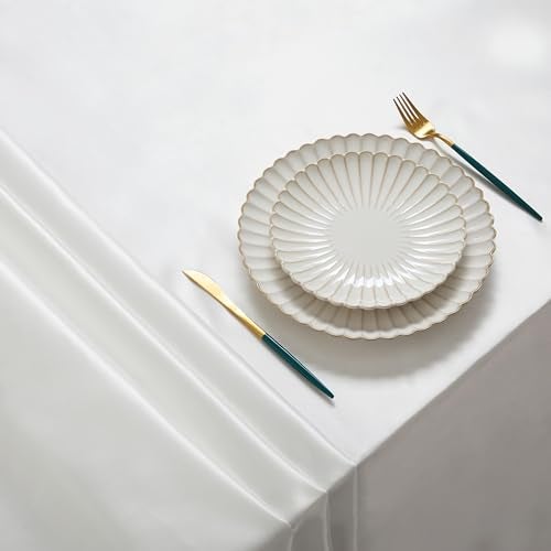Counfeisly 1 Pack Satin Table Cover Rectangle Silkly Soft Table Cloth, Satin Dining Table Cloths for Wedding Banquet Table Decoration, Dining Room, Indoor and Outdoor Use, 60 x 84 Inches, Off White - Image 2