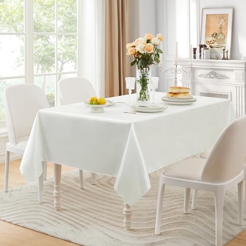 Counfeisly 1 Pack Satin Table Cover Rectangle Silkly Soft Table Cloth, Satin Dining Table Cloths for Wedding Banquet Table Decoration, Dining Room, Indoor and Outdoor Use, 60 x 84 Inches, Off White - Image 4