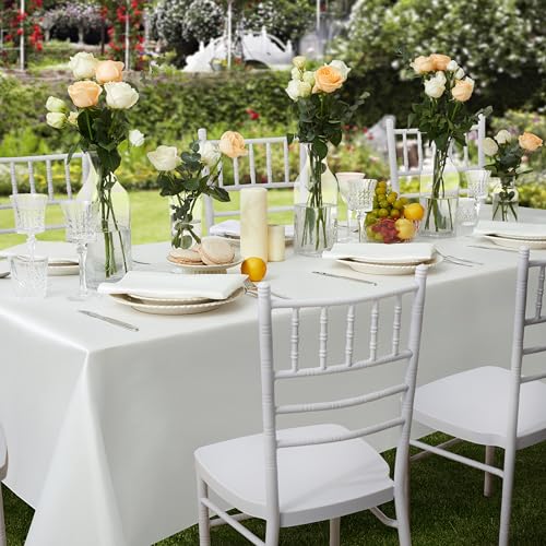 Counfeisly 1 Pack Satin Table Cover Rectangle Silkly Soft Table Cloth, Satin Dining Table Cloths for Wedding Banquet Table Decoration, Dining Room, Indoor and Outdoor Use, 60 x 84 Inches, Off White - Image 3