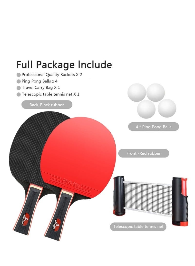 Bukela Table Tennis Paddle Set, with Retractable Ping Pong Net, 4 Professional Table Tennis Rackets, 2 Balls, Storage Case, Ideal Indoor and Outdoor Table Tennis Rackets Set Family Fun, Gift - Image 2