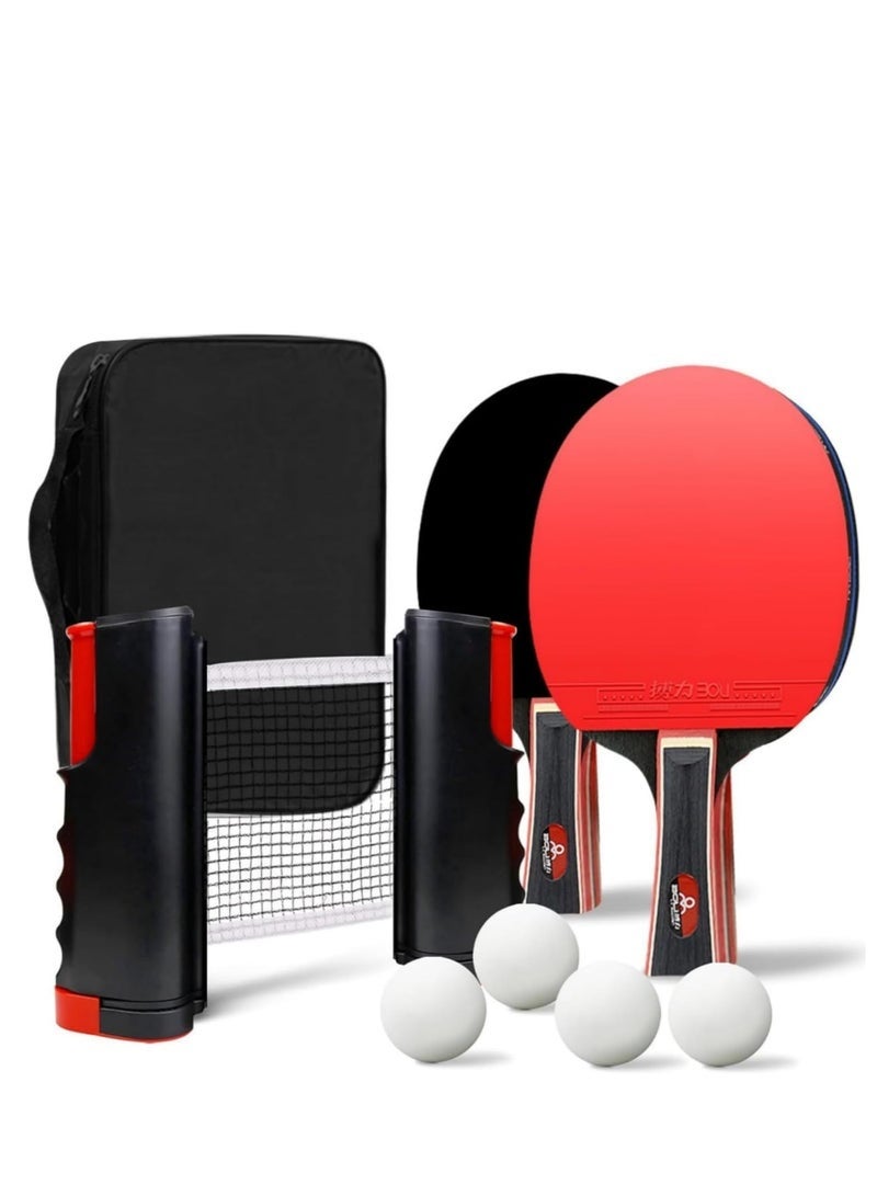 Bukela Table Tennis Paddle Set, with Retractable Ping Pong Net, 4 Professional Table Tennis Rackets, 2 Balls, Storage Case, Ideal Indoor and Outdoor Table Tennis Rackets Set Family Fun, Gift - Image 1