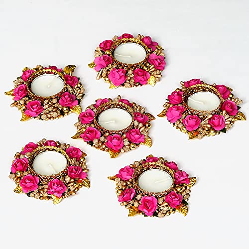 Sanvatsar Home Decorative Diyas Set of 6 | Corporate Gifts, Diwali Gift Diya,Deepak, Candles, New Year Gift, Christmas GIF ts, Home Decoration Light Diya Set of 6 (Pink Color) - Image 1