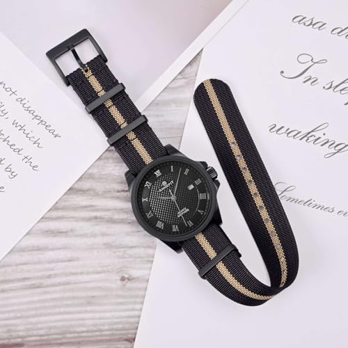 ANNEFIT Nylon Watch Band 20mm OnePiece Waterproof Military Watch Straps with Heavy Black Buckle BlackKhaki - Image 3