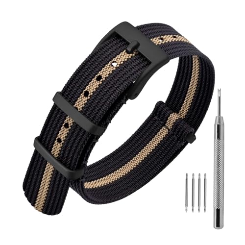 ANNEFIT Nylon Watch Band 20mm OnePiece Waterproof Military Watch Straps with Heavy Black Buckle BlackKhaki - Image 1