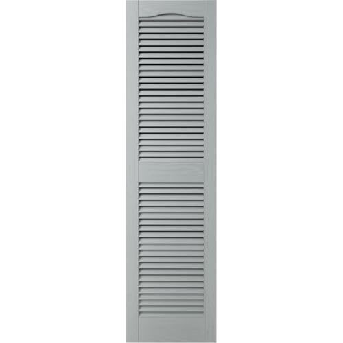 Ekena Millwork 12W x 31H Lifetime Vinyl Standard Cathedral Top Center Mullion Open Louver Shutters wInstallation ShutterLoks Matching Screws Per Pair Platinum - Image 3