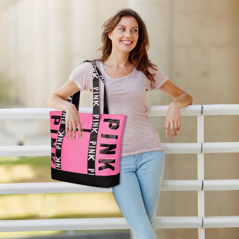 Boomistry Travel Tote Bag for Women Girl, Large Waterproof Beach Bag with Zipper, Travel Handbags for Daily, College, Work, Shopping (Pink) - Image 2