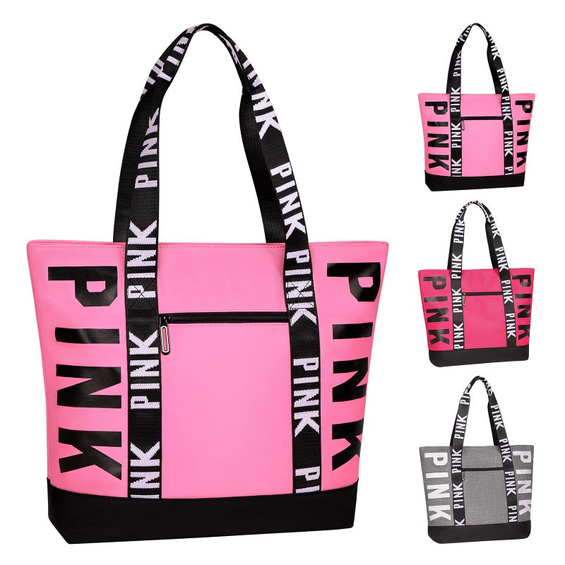 Boomistry Travel Tote Bag for Women Girl, Large Waterproof Beach Bag with Zipper, Travel Handbags for Daily, College, Work, Shopping (Pink) - Image 1