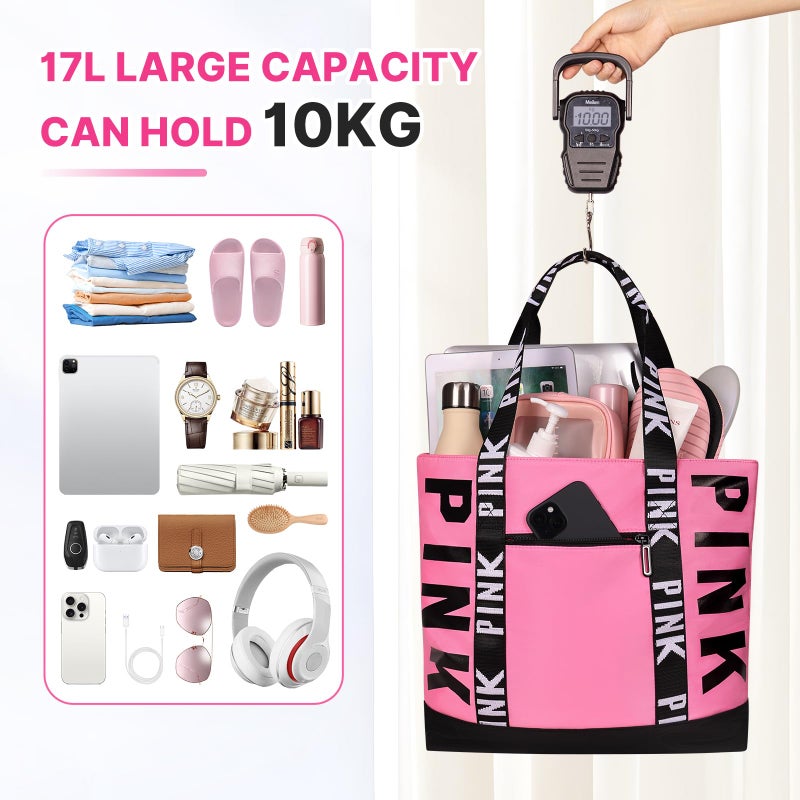 Boomistry Travel Tote Bag for Women Girl, Large Waterproof Beach Bag with Zipper, Travel Handbags for Daily, College, Work, Shopping (Pink) - Image 5