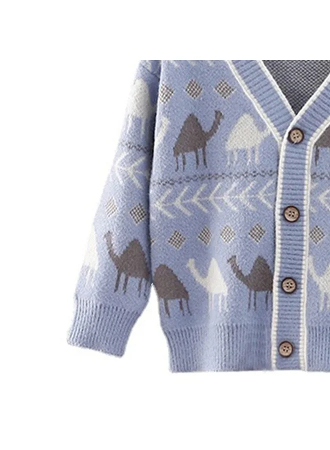 LITTLE SURPRISE BOX Kids Light Blue Camel Troop, Cardigan V neck Sweater