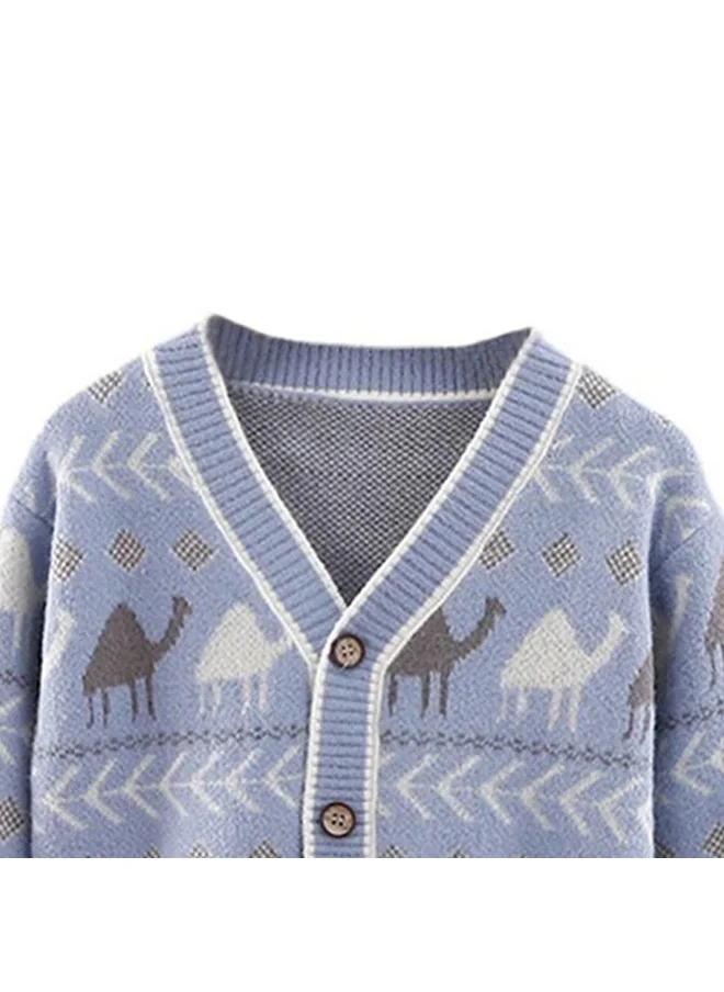 LITTLE SURPRISE BOX Kids Light Blue Camel Troop, Cardigan V neck Sweater