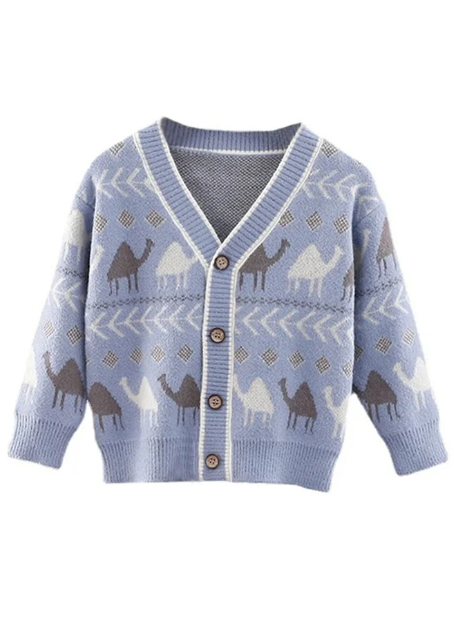 LITTLE SURPRISE BOX Kids Light Blue Camel Troop, Cardigan V neck Sweater