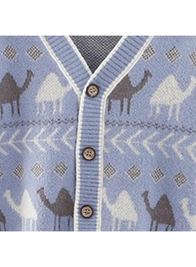 LITTLE SURPRISE BOX Kids Light Blue Camel Troop, Cardigan V neck Sweater
