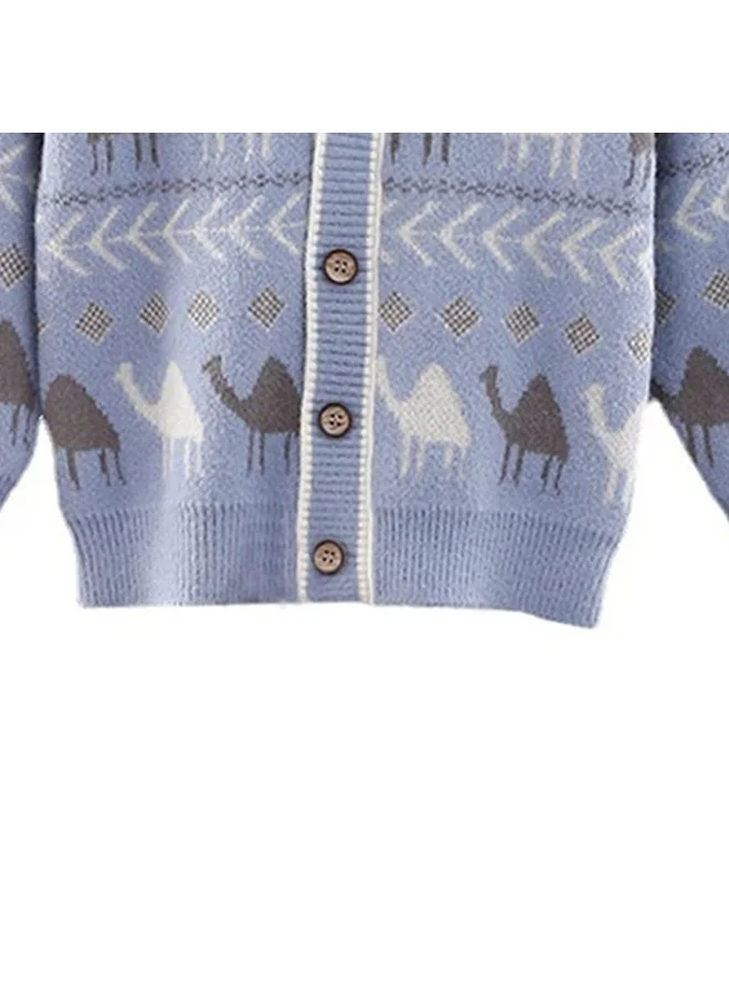 LITTLE SURPRISE BOX Kids Light Blue Camel Troop, Cardigan V neck Sweater