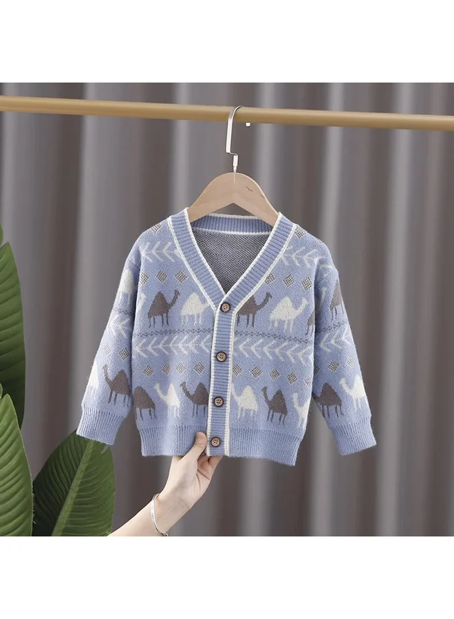 LITTLE SURPRISE BOX Kids Light Blue Camel Troop, Cardigan V neck Sweater