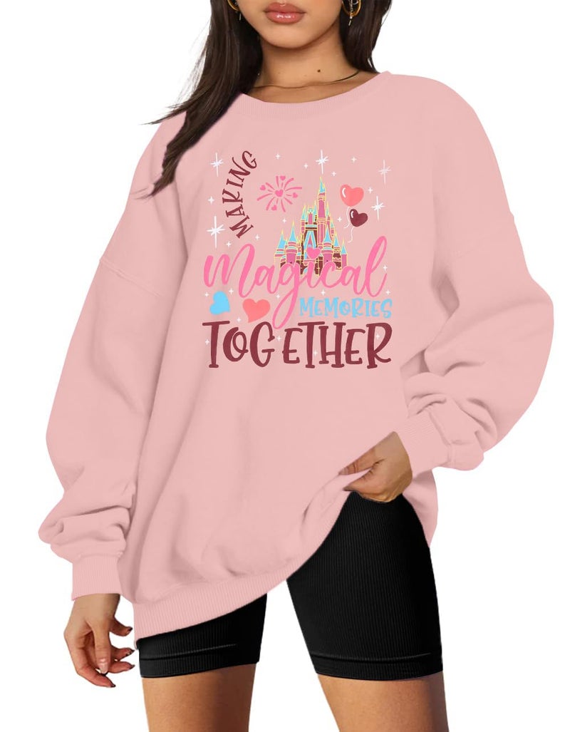 MYHALF Oversized Magic Kingdom Sweatshirts Women: Magical Castle Graphic Shirts Funny Letter Print Long Sleeve Crewneck Tops - Image 1