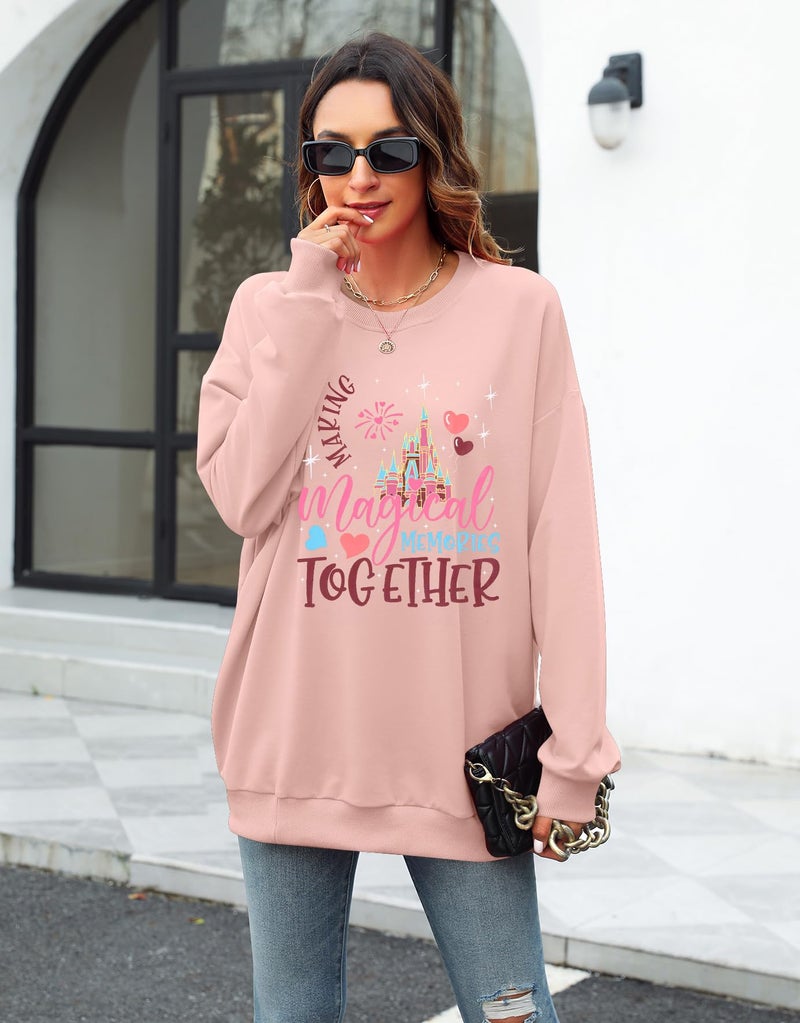 MYHALF Oversized Magic Kingdom Sweatshirts Women: Magical Castle Graphic Shirts Funny Letter Print Long Sleeve Crewneck Tops - Image 4