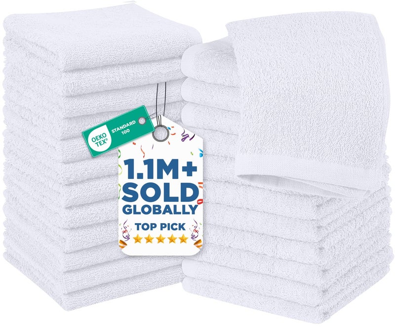 DAN RIVER 24 Pack Wash Cloths for Showering [12x12] - 100% Cotton Washcloths Premium Quality Flannel Face Cloths for Bathroom, Highly Absorbent and Soft Feel Wash Clothes, White - Image 1