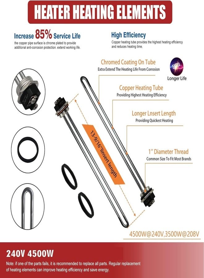 DROMIX Water Heater Elements, 2 PCs Pack 4500W/240V, the Pack Including Element Wrench and Element Quick Change Tool, Fits Most Models of Dual Element Eletrical Water Heaters - Image 3