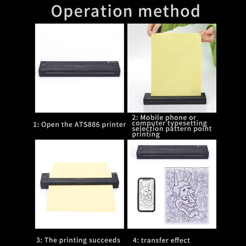 Tattoo Stencil Printer: Black Compact Portable Design - Fast Clear Transfer Printing Wireless App-Controlled for Tattoo Artists Beginners Home Studio - Image 4