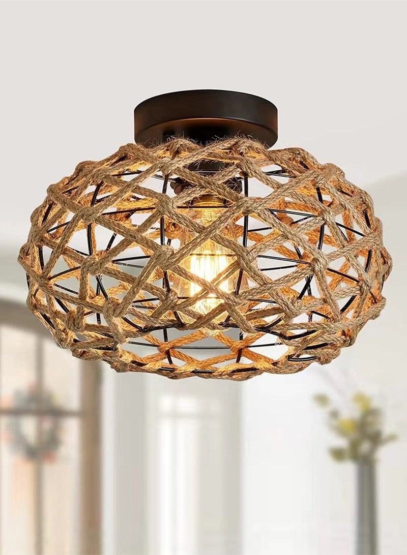 Yuanze Bohemian Hemp Rope Ceiling Light, Flush Mount Ceiling Lamp for Bedroom, Kitchen & Hallway Decor Lighting - Image 1