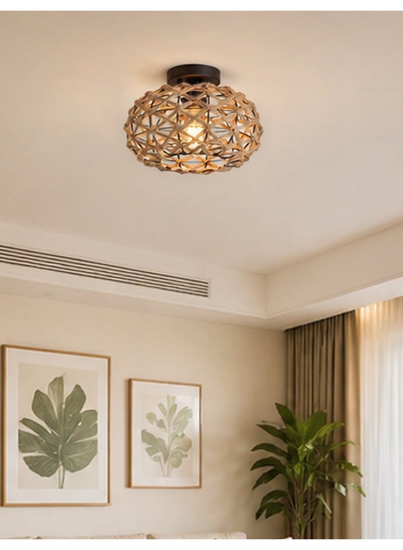 Yuanze Bohemian Hemp Rope Ceiling Light, Flush Mount Ceiling Lamp for Bedroom, Kitchen & Hallway Decor Lighting - Image 4