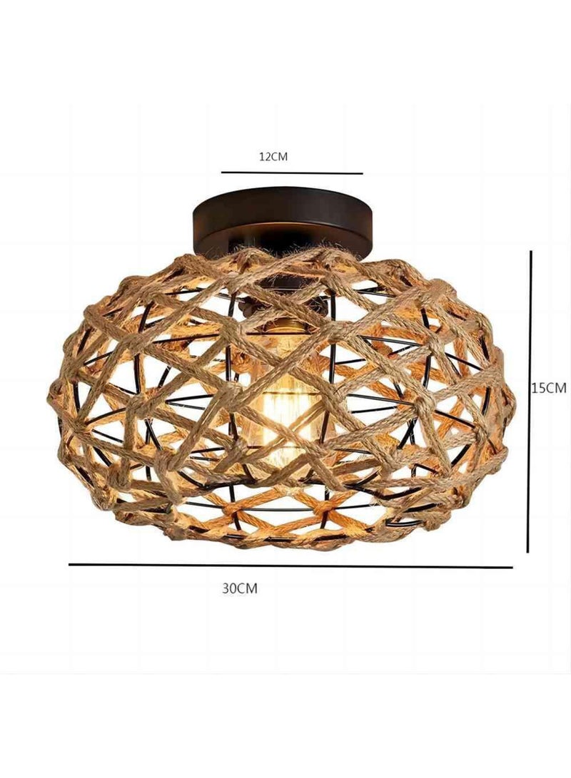 Yuanze Bohemian Hemp Rope Ceiling Light, Flush Mount Ceiling Lamp for Bedroom, Kitchen & Hallway Decor Lighting - Image 5