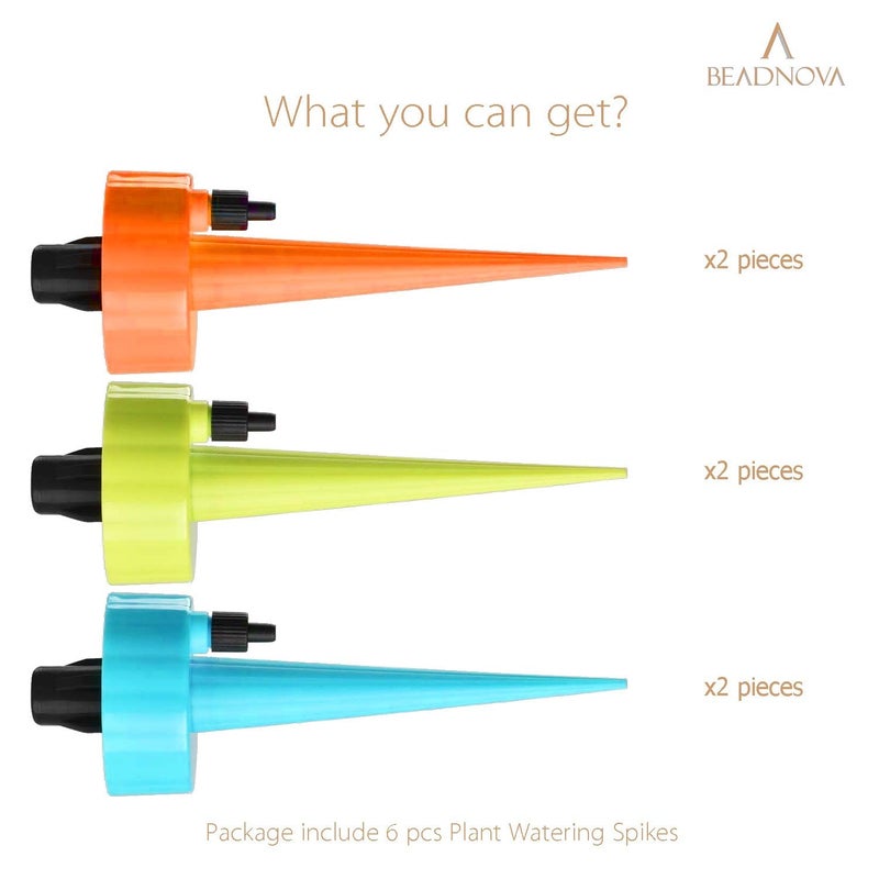 BEADNOVA Plant Self Watering Spikes Automatic Irrigation Equipment Adjustable Self Watering Spikes for Plants with Slow Release Control Valve Orange Blue Green 6pcs - Image 3