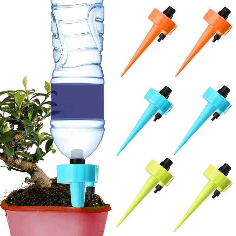 BEADNOVA Plant Self Watering Spikes Automatic Irrigation Equipment Adjustable Self Watering Spikes for Plants with Slow Release Control Valve Orange Blue Green 6pcs - Image 1