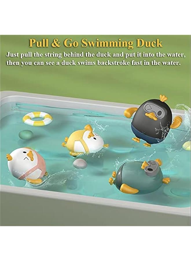 Pull & Go Duck Bath Toy, Funny Duckling Toy Wind-up Duck Tub Toy Jumpsuit Duck Bathtub Toy Pull & Go Swimming Goggles Duckling Water Toy Boat Duck Toy for Boys and Girls (3-Blue)  - Image 2
