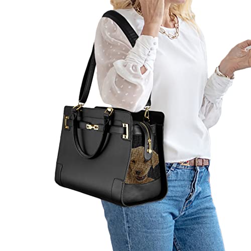 NewEle Fashion Dog Purse Carrier for Small Dogs with Shoulder Strap Hold Up to 7lbs Quality PU Leather Pet Carrier Cat Carrier Airline Approved Puppy Purse Carrier for Travel Black Small Size - Image 1