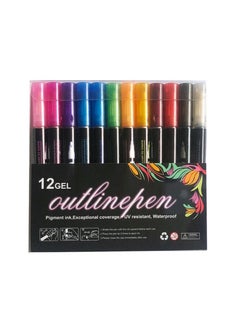 MileMelo 12 Colors Highlighter Pen Shiny Double Line Outline Pen Color Fluorescent Marker Pen Stationary for Quick Drying Used for Writing and Painting  - Image 1