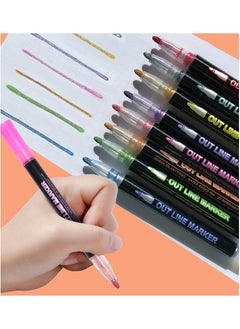 MileMelo 12 Colors Highlighter Pen Shiny Double Line Outline Pen Color Fluorescent Marker Pen Stationary for Quick Drying Used for Writing and Painting  - Image 4