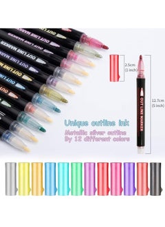 MileMelo 12 Colors Highlighter Pen Shiny Double Line Outline Pen Color Fluorescent Marker Pen Stationary for Quick Drying Used for Writing and Painting  - Image 2