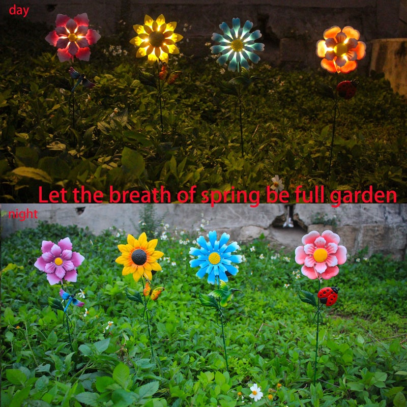 GUANFU Solar Garden Stakes Lights for Outdoor Decor, 4 Pack Waterproof Metal Art Stick Flowers, Light for Outside Garden Patio Pathway Yard Backyard Porch Lawn - Image 4