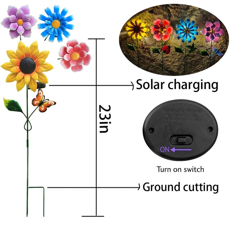GUANFU Solar Garden Stakes Lights for Outdoor Decor, 4 Pack Waterproof Metal Art Stick Flowers, Light for Outside Garden Patio Pathway Yard Backyard Porch Lawn - Image 3