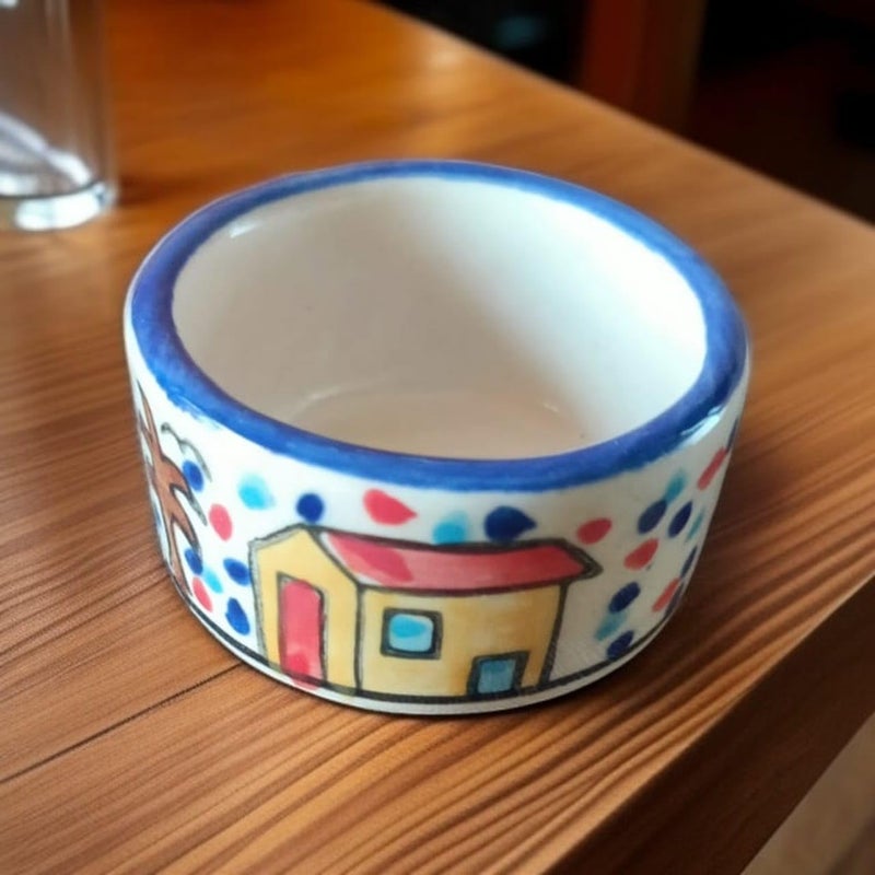MALAIKAH Ceramic Hut Printed Round Shape Bowl Chutney Bowls for Serving Dip Bowls (Set of 2, 80 ML, Multicolored, Dishwasher Safe) | Hand Painted Bowls for Kitchen Dining Table Bowl Set - Image 3