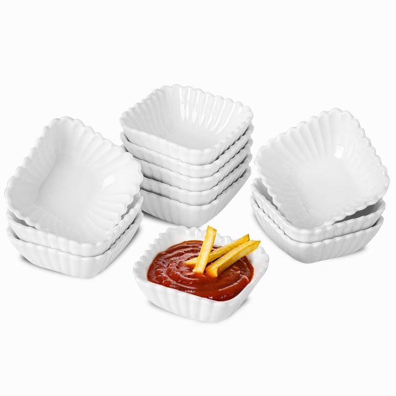 UIBFCWN 12 Pack Ceramic Soy Sauce Dishes, 2 oz Square Dipping Sauce Cups/Bowls/Dishes for Kitchen, Small Dip Bowls Set, Mini Bowl for Side Dish, Ketchup, Soy, BBQ, Sushi, Party - 2.75inch - Image 1