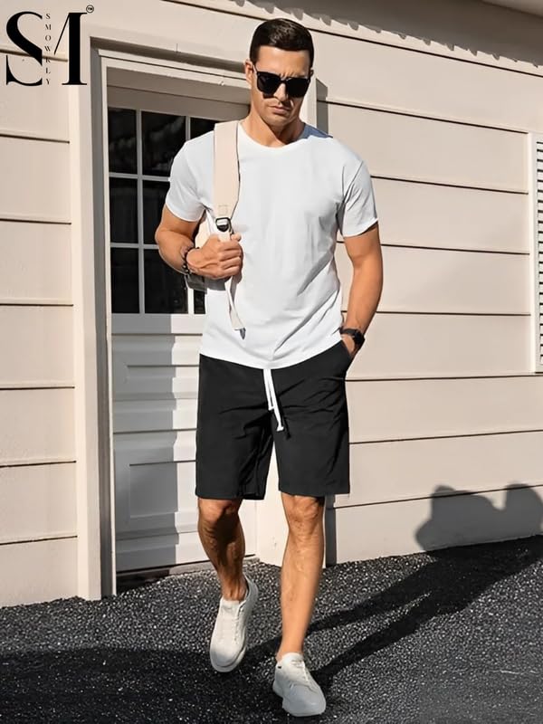SMOWKLY Men's Premium Polycotton Casual Ribbed Shorts || Elastic & Drawstring Waist with 2 Pocket || Loose Fit Lightweight Burmuda Perfect for Workout, Beach & Summer ||Shorts Pant for Men Black - Image 4