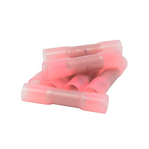 Install Bay 8 Gauge Red Heat Shrinkable Butt Connectors - 25 Per Pack Waterproof Electrical Terminals Insulated AWG Automotive, Marine, Audio, and Industrial Grade Splice - Image 1