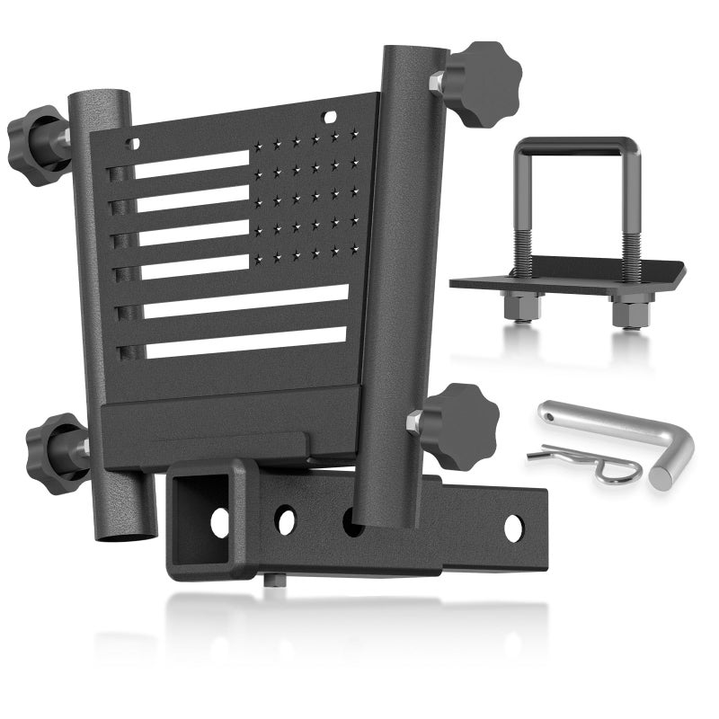 YZONA for Trailer Hitch Flag Pole Holder for 2Inch Receiver Heavy Duty Hitch Mount Flagpole Bracket with License Plate Holes Fits Truck SUV RV Pickup Camper Tow Hitch Flag Mount for Parade Camping - Image 3