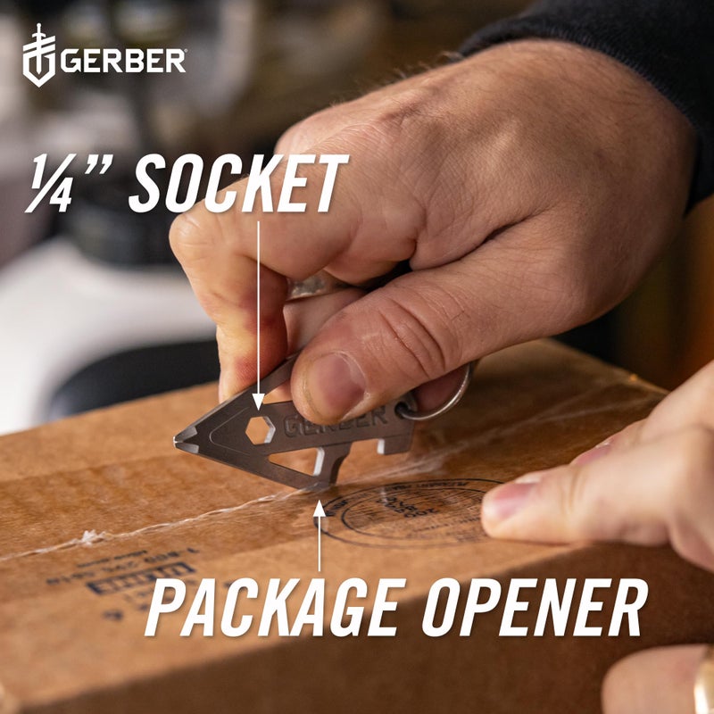 Gerber مفتاح جرابر جير بوردهاد 5 في 1 متعدد الاستخدامات، يتصل بالجيب أو حلقة المفاتيح مع فتاحة زجاجات، مفك رأس مسطح، فتاحة عبوات، مفك صليب ومقبس 1/4"، معدات EDC للحمل اليومي - Image 4