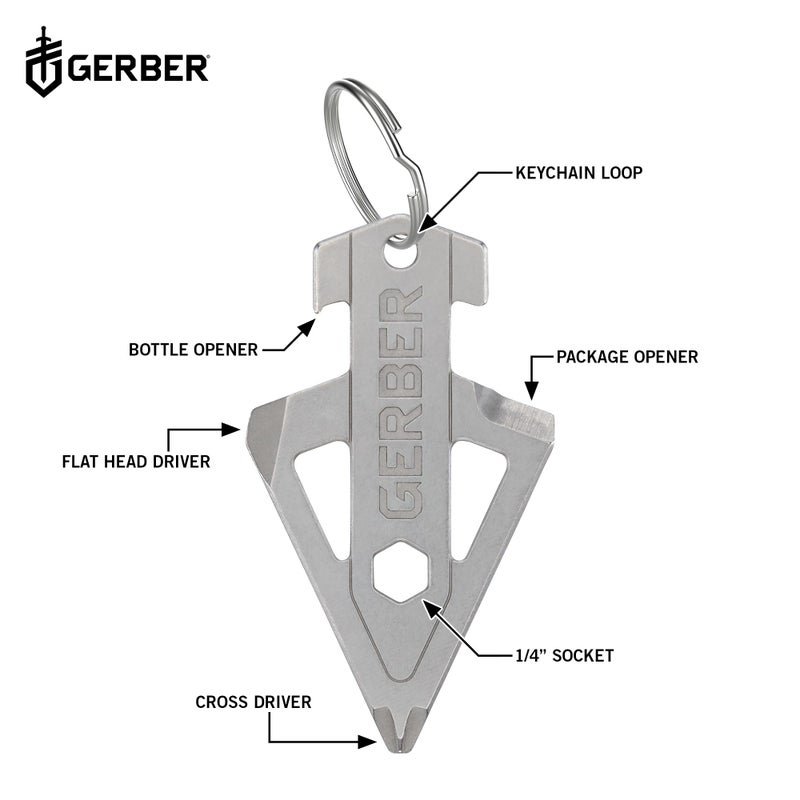 Gerber مفتاح جرابر جير بوردهاد 5 في 1 متعدد الاستخدامات، يتصل بالجيب أو حلقة المفاتيح مع فتاحة زجاجات، مفك رأس مسطح، فتاحة عبوات، مفك صليب ومقبس 1/4"، معدات EDC للحمل اليومي - Image 2