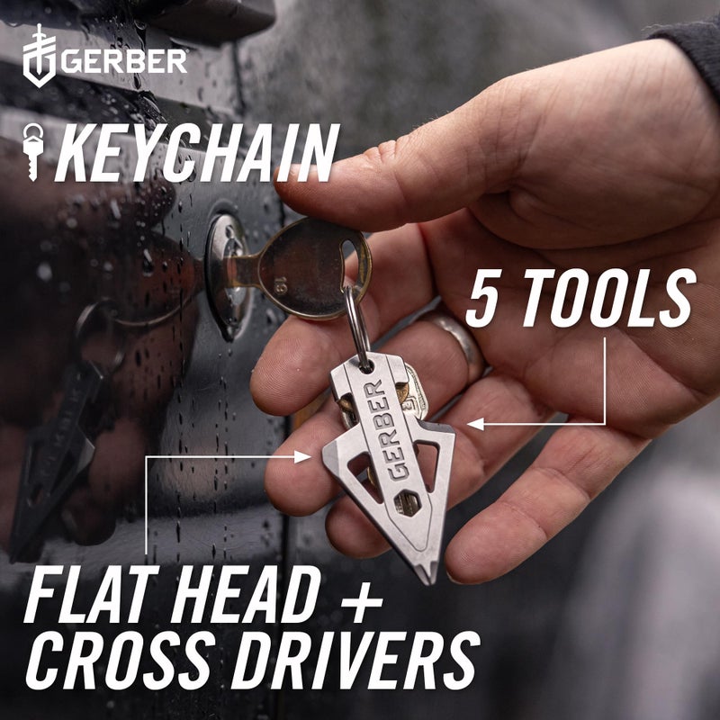 Gerber مفتاح جرابر جير بوردهاد 5 في 1 متعدد الاستخدامات، يتصل بالجيب أو حلقة المفاتيح مع فتاحة زجاجات، مفك رأس مسطح، فتاحة عبوات، مفك صليب ومقبس 1/4"، معدات EDC للحمل اليومي - Image 3