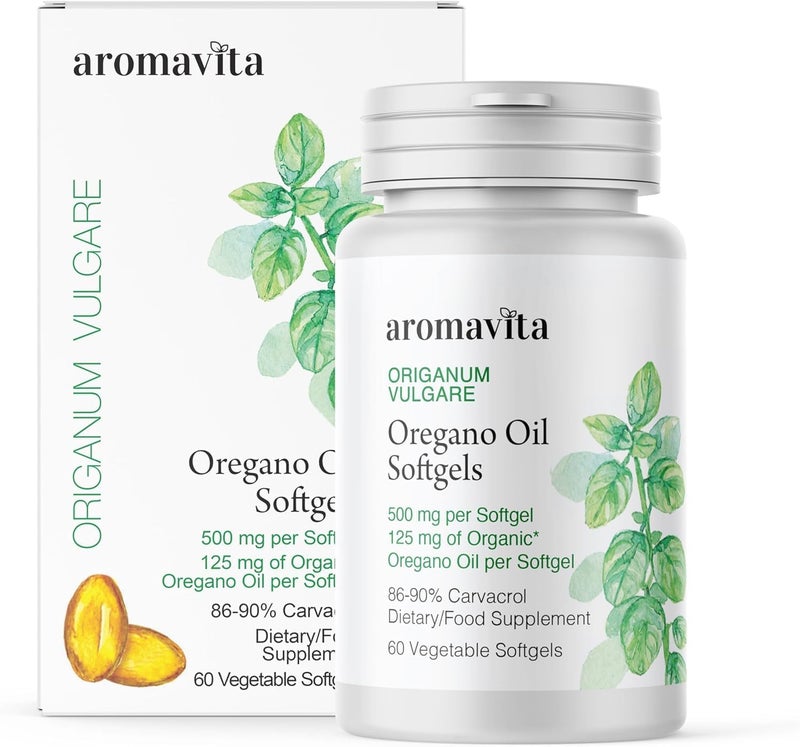 Aromavita Organic Oregano Oil Capsules Extra Strength with 8690 Carvacrol Immune Digestive Support Natural Antioxidant Vegan Herbal Supplement Greek Fast Absorption 60 Capsules - Image 1