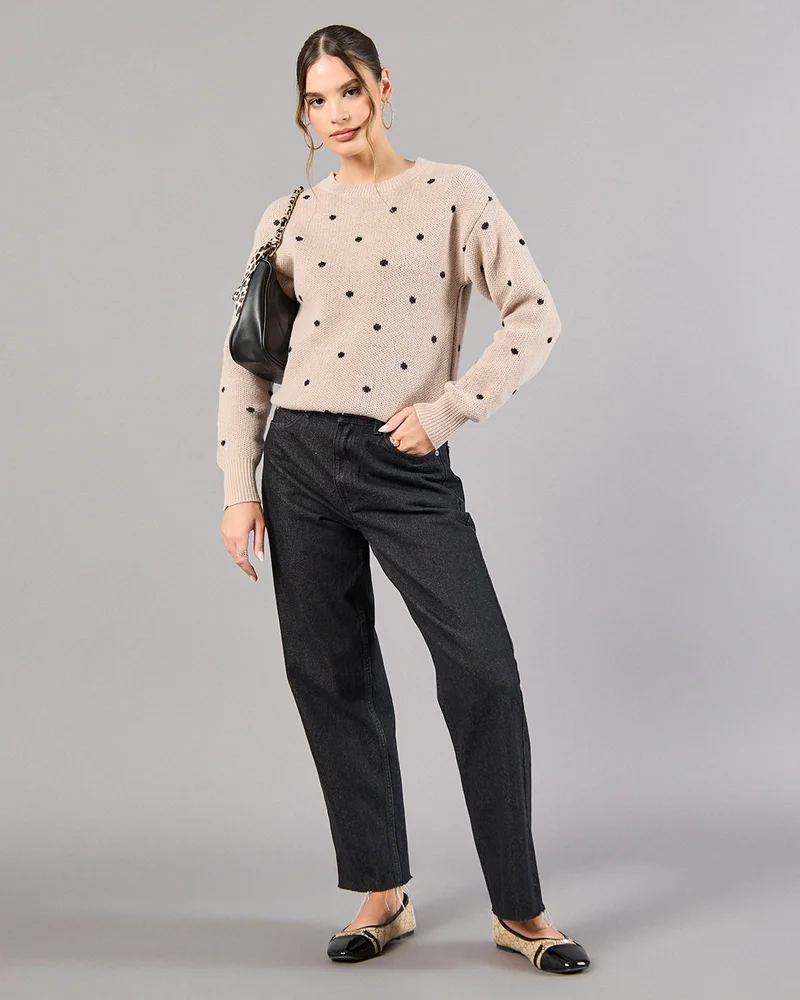 ردتاغ Women Beige Embellished Pullover