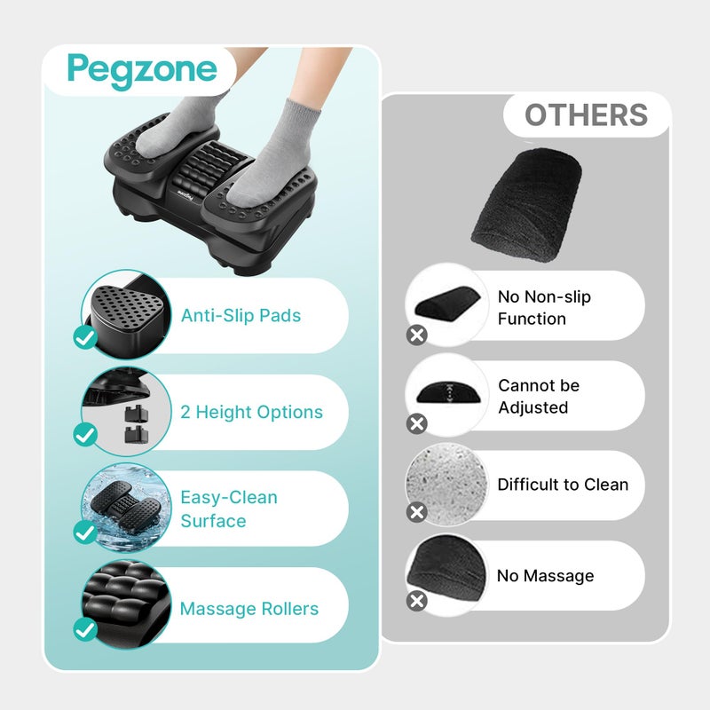 PEGZONE Foot Rest Under Desk with Massage Texture and Roller, Ergonomic Foot Stool with 2 Height Position, Adjustable Foot Rest for Under Desk at Work, Black - Image 3