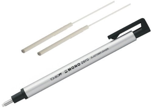 Tombow Mono Zero Eraser Round Tip Retractable Silver Barrel and 2 Refills - Image 2